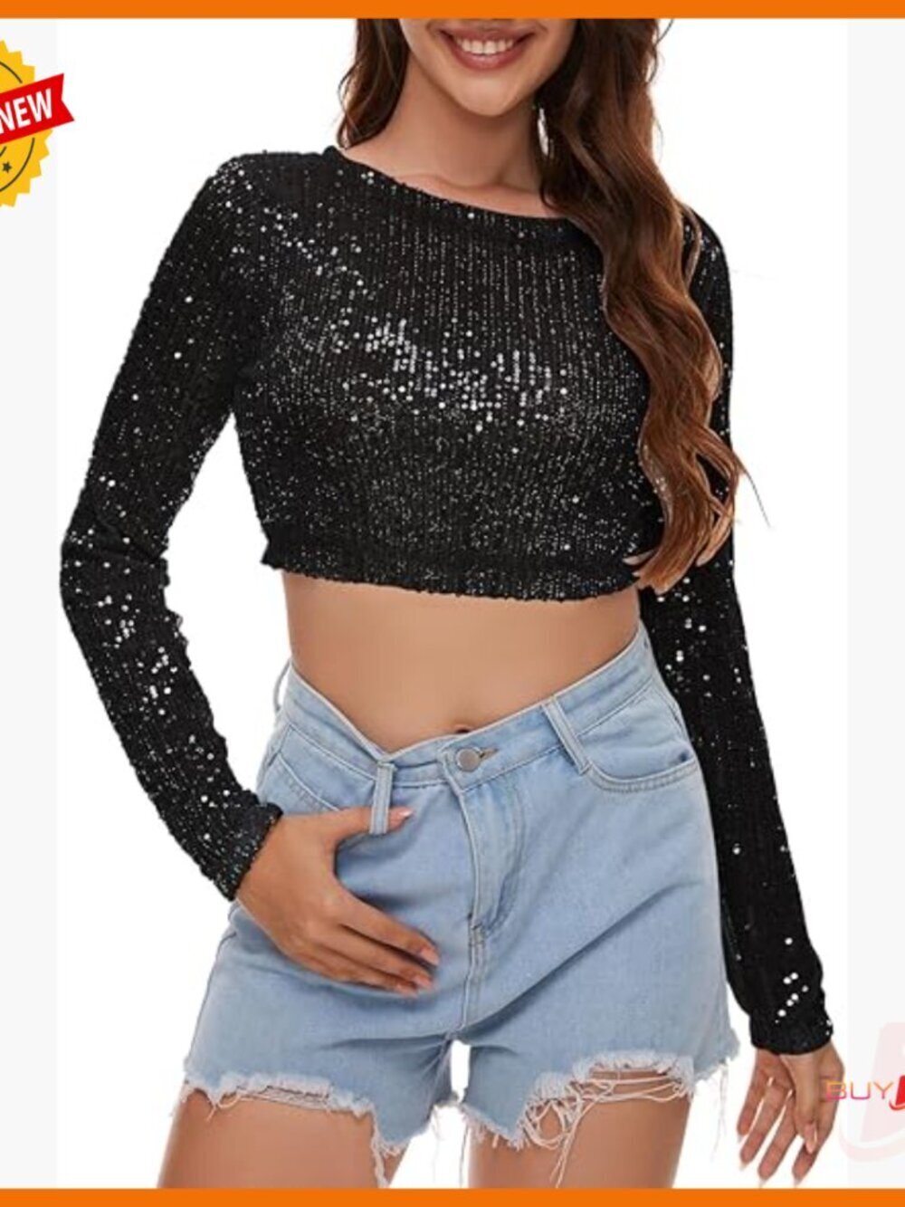 Sequin Long Sleeve Crop Top Sparkle Bling Glitter Party Disco Rave